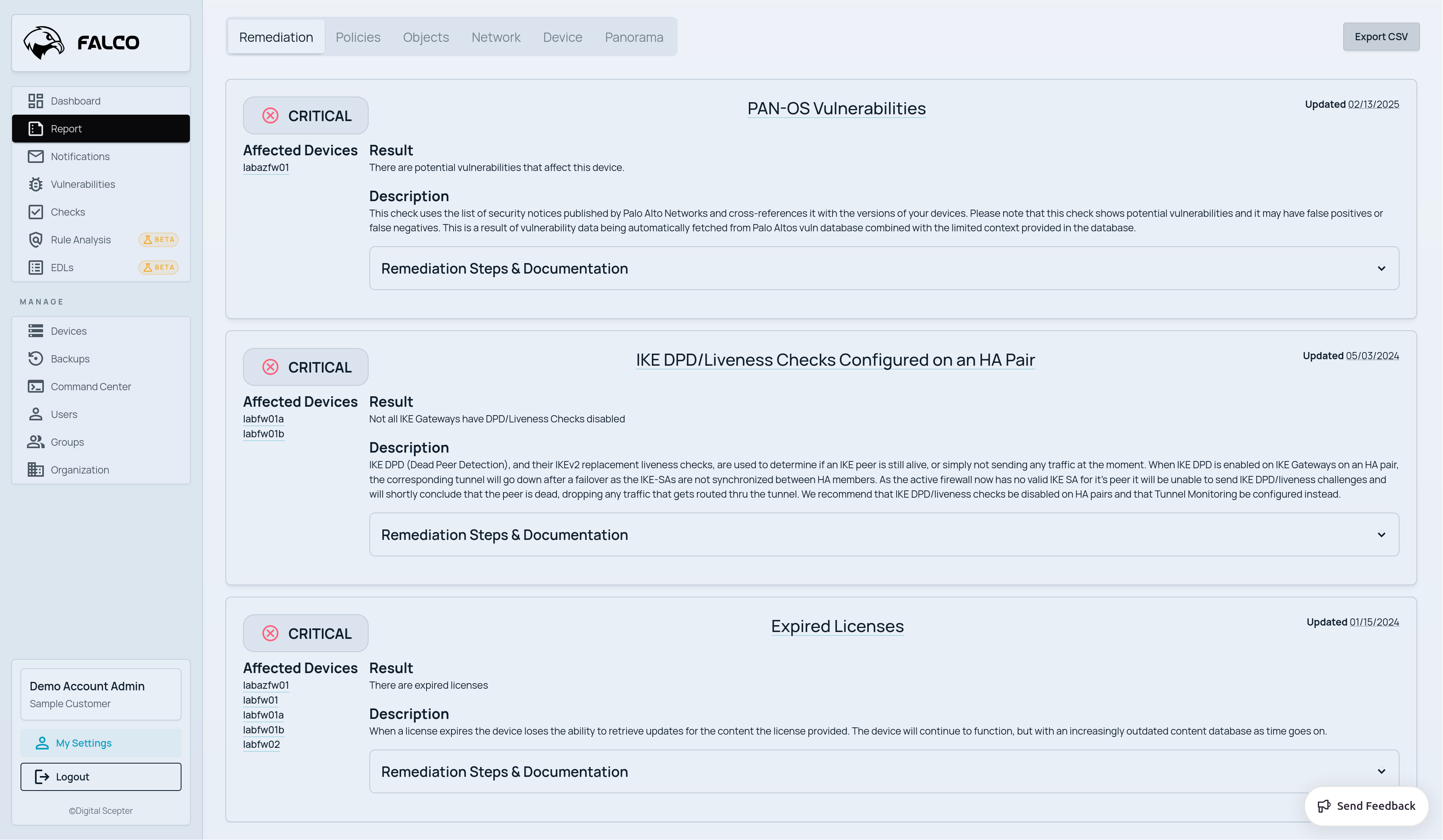 Example Falco report view